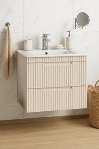 Set Baza front MDF si Lavoar seria 033, suspendata, cu sertare, montat, 60 cm, crem - 1