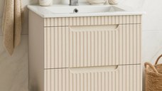 Set Baza front MDF si Lavoar seria 033, suspendata, cu sertare, montat, 60 cm, crem