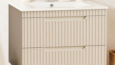 Set Baza front MDF si Lavoar seria 033, suspendata, cu sertare, montat, 70 cm, crem
