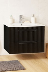 Set Baza front MDF si Lavoar seria 033, suspendata, cu sertare, montat, 70 cm, negru - 1