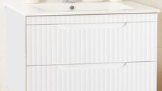 Set Baza front MDF si Lavoar seria 033, suspendata, cu sertare, montat, 80 cm, alb rustic