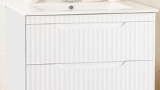 Set Baza front MDF si Lavoar seria 033, suspendata, cu sertare, montat, 80 cm, alb rustic