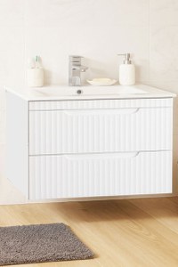 Set Baza front MDF si Lavoar seria 033, suspendata, cu sertare, montat, 80 cm, alb rustic - 1