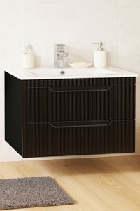 Set Baza front MDF si Lavoar seria 033, suspendata, cu sertare, montat, 80 cm, negru - 1