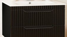 Set Baza front MDF si Lavoar seria 033, suspendata, cu sertare, montat, 80 cm, negru