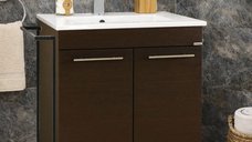 Set Baza Front MDF si Lavoar Seria 054, Cadru Metalic, 60 cm, Wenge, Montat