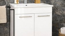 Set Baza front MDF si Lavoar seria 054, cadru metalic, montata, 60 cm, alb