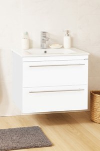 Set Baza front MDF si Lavoar seria 054, suspendata, cu sertare, montat, 60 cm, alb - 1