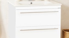 Set Baza front MDF si Lavoar seria 054, suspendata, cu sertare, montat, 60 cm, alb
