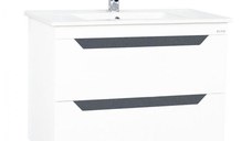 Set Baza front MDF si Lavoar, seria 056, 70 cm, suspendata cu sertare, alb antracit