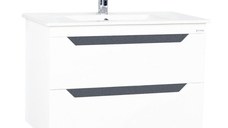 Set Baza front MDF si Lavoar, seria 056, 80 cm, suspendata cu sertare, alb antracit