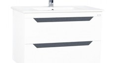 Set Baza front MDF si Lavoar, seria 056, 80 cm, suspendata cu sertare, alb antracit
