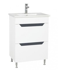 Set Baza front MDF si Lavoar seria 056, montat, cu sertare, 60 cm, alb + antracit - 1