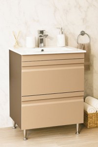 Set Baza front MDF si Lavoar seria 086, cu sertare, montat, 60 cm, cappuccino - 1
