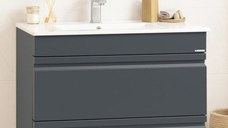 Set Baza front MDF si Lavoar seria 086, cu sertare, montat, 80 cm, antracit