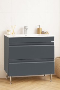 Set Baza front MDF si Lavoar seria 086, cu sertare, montat, 80 cm, antracit - 1