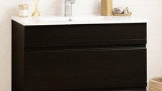 Set Baza front MDF si Lavoar seria 086, cu sertare, montat, 80 cm, negru