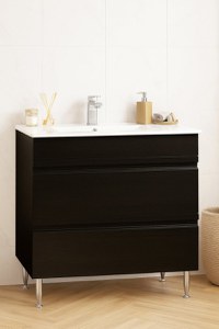 Set Baza front MDF si Lavoar seria 086, cu sertare, montat, 80 cm, negru - 1