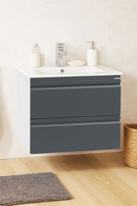 Set baza front MDF si Lavoar seria 086, suspendata cu sertare, 60 cm, antracit - 1