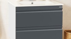 Set baza front MDF si Lavoar seria 086, suspendata cu sertare, 60 cm, antracit