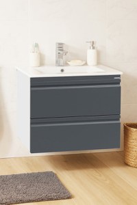 Set baza front MDF si Lavoar seria 086, suspendata cu sertare, 60 cm, antracit - 1