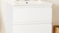 Set Baza front MDF si Lavoar seria 086, suspendata, cu sertare, montat, 60 cm, alb