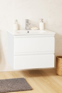 Set Baza front MDF si Lavoar seria 086, suspendata, cu sertare, montat, 60 cm, alb - 1