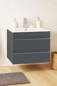 Set Baza front MDF si Lavoar seria 086, suspendata, cu sertare, montat, 60 cm, antracit - 1