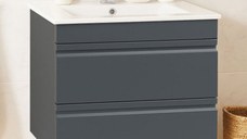 Set Baza front MDF si Lavoar seria 086, suspendata, cu sertare, montat, 60 cm, antracit