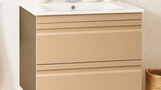 Set Baza front MDF si Lavoar seria 086, suspendata, cu sertare, montat, 60 cm, cappuccino