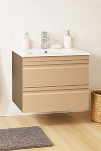 Set Baza front MDF si Lavoar seria 086, suspendata, cu sertare, montat, 60 cm, cappuccino - 1