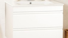 Set Baza front MDF si Lavoar seria 086, suspendata, cu sertare, montat, 70 cm, alb