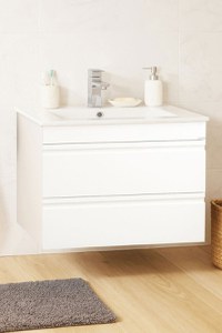 Set Baza front MDF si Lavoar seria 086, suspendata, cu sertare, montat, 70 cm, alb - 1