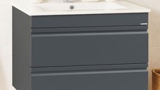 Set Baza front MDF si Lavoar seria 086, suspendata, cu sertare, montat, 70 cm, antracit