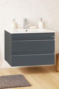 Set Baza front MDF si Lavoar seria 086, suspendata, cu sertare, montat, 70 cm, antracit - 1