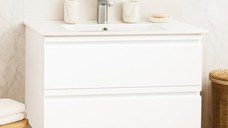 Set Baza front MDF si Lavoar seria 086, suspendata, cu sertare, montat, 80 cm, alb