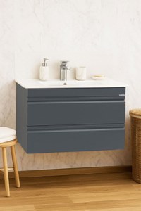 Set Baza front MDF si Lavoar seria 086, suspendata, cu sertare, montat, 80 cm, antracit - 1