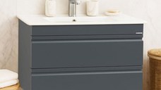 Set Baza front MDF si Lavoar seria 086, suspendata, cu sertare, montat, 80 cm, antracit