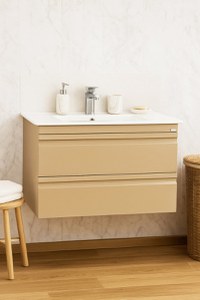 Set Baza front MDF si Lavoar seria 086, suspendata, cu sertare, montat, 80 cm, cappuccino - 1