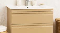 Set Baza front MDF si Lavoar seria 086, suspendata, cu sertare, montat, 80 cm, cappuccino