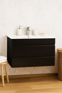 Set Baza front MDF si Lavoar seria 086, suspendata, cu sertare, montat, 80 cm, negru - 1