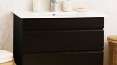Set Baza front MDF si Lavoar seria 086, suspendata, cu sertare, montat, 80 cm, negru