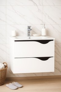 Set Baza front MDF si Lavoar seria 097, suspendata, cu sertare, montat, 60 cm, alb - 1