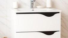 Set Baza front MDF si Lavoar seria 097, suspendata, cu sertare, montat, 60 cm, alb