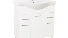 Set Baza front MDF si Lavoar seria 153, cu sertare, 80 cm, alb