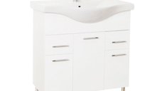 Set Baza front MDF si Lavoar seria 153, cu sertare, montat, 80 cm, alb