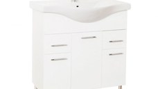 Set Baza front MDF si Lavoar seria 153, cu sertare, montat, 80 cm, alb