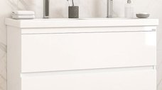 Set Baza front MDF si Lavoar seria 286, suspendata, cu sertare, montat, 120 cm, alb
