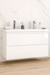 Set Baza front MDF si Lavoar seria 286, suspendata, cu sertare, montat, 120 cm, alb - 1