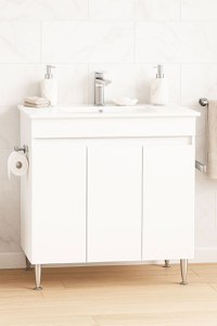 Set Baza front MDF si Lavoar seria 386, montat, 80 cm, alb - 1